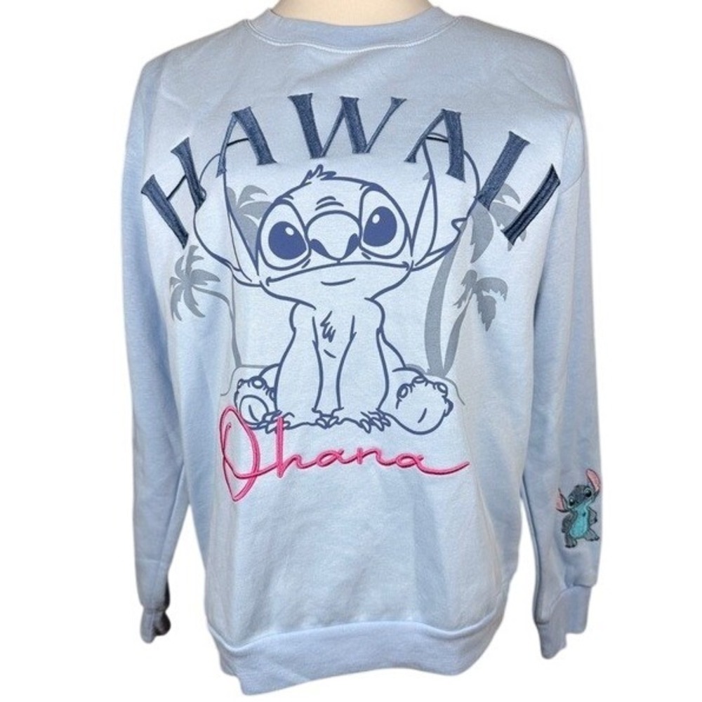 Disney Stitch Hawaii Ohana Light Blue Pullover Sweatshirt Womens Medium WVSJQ34